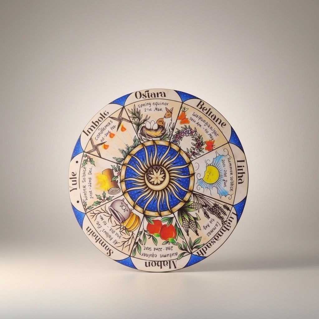 Wheel Of The Year Pagan Calendar Wall Art 12" Wooden Plaque With Vibrant Seasona