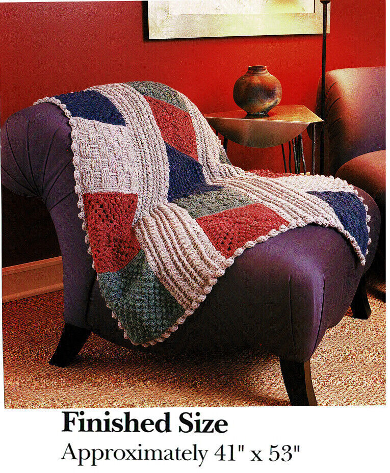 CABLED SAMPLER AFGHAN CROCHET PATTERN ONLY - AH203