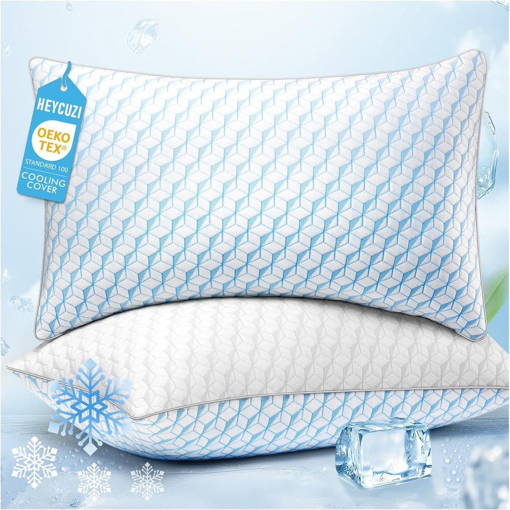 Bed Pillows Queen Size for Sleeping - Breathable Cooling Down Alternative Soft P