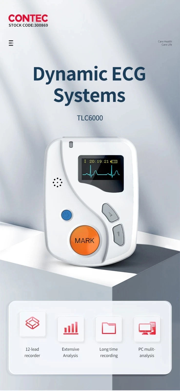 New 12 Channels ECG Holter 48Hour Recorder Dynamic EKG Monitor System TLC6000