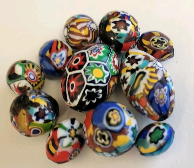 Lot of 11 GORGEOUS Vintage Italian Millefiori Beads