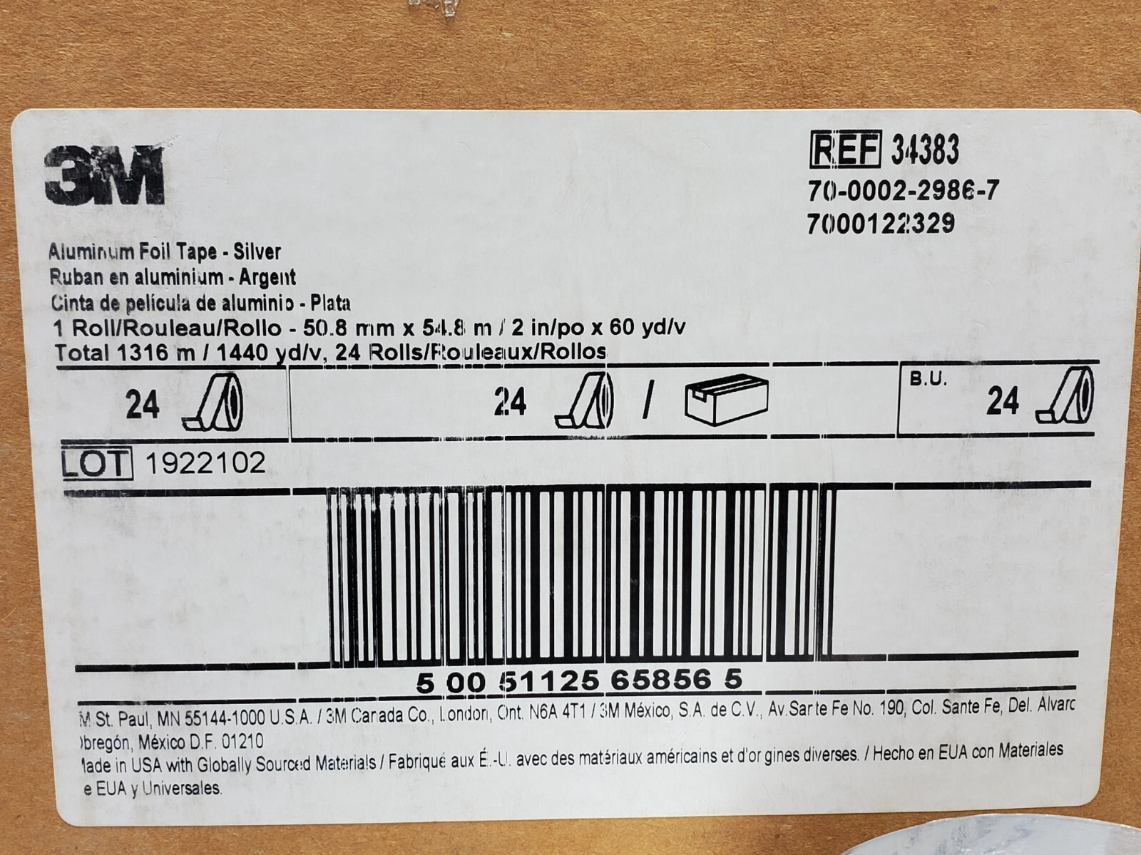 1 ROLL! 3M™ Aluminum Foil Tape 34383 Silver 2" in x 60 yd, 4.5 mil Thick HD (HR)