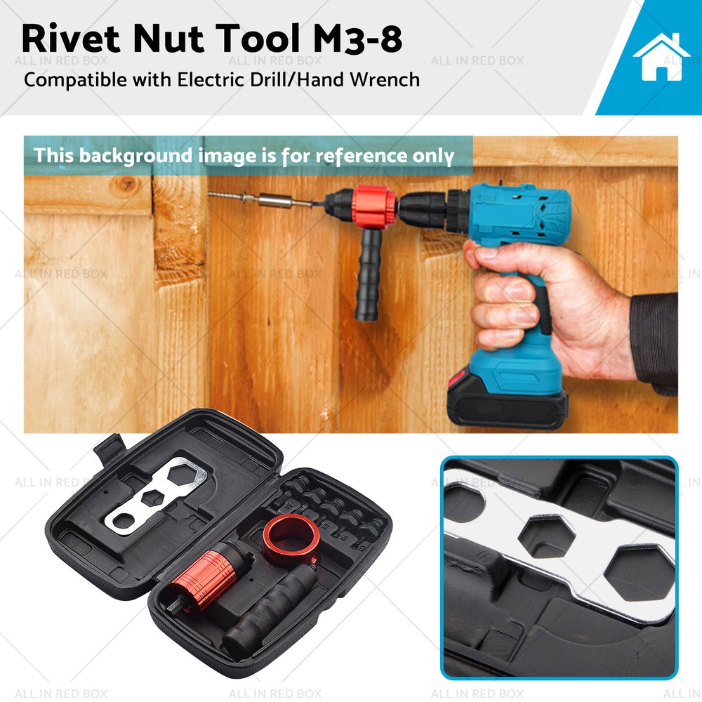 Rivet Nut Tool M3-8 Nutsert Adapter Suitable for Hand Wrench/Electric Drill