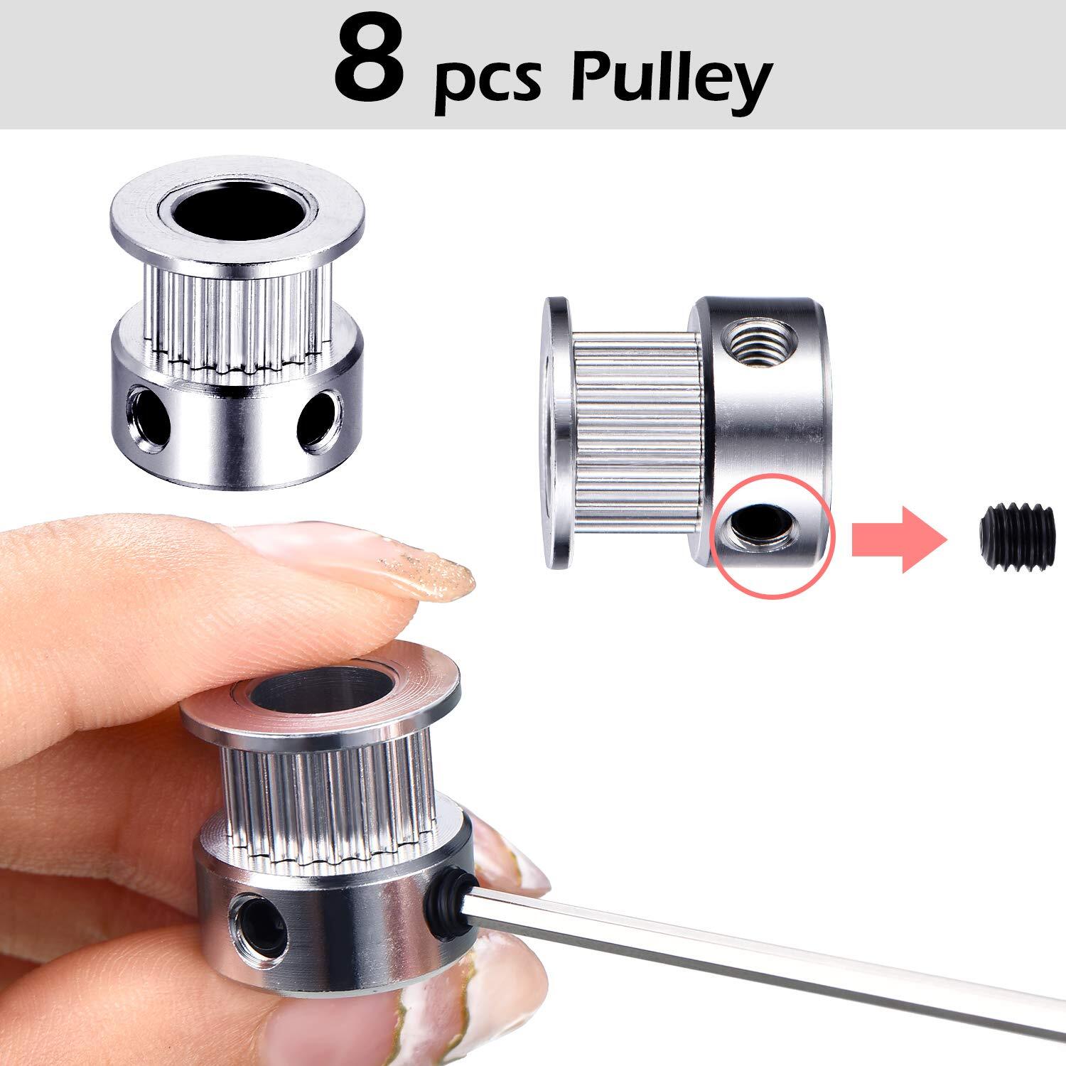 27 Pieces GT2 Timing Belt Pulley Include 8 Timing Belt 6 mm Width, 8 Pieces 20