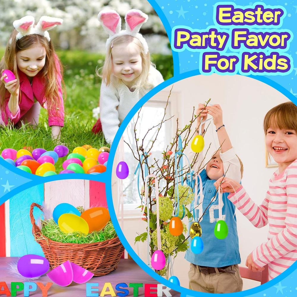52 Pack Fillable Easter Eggs with Hinged Include Golden Eggs Bulk 2.3" Empty Pla