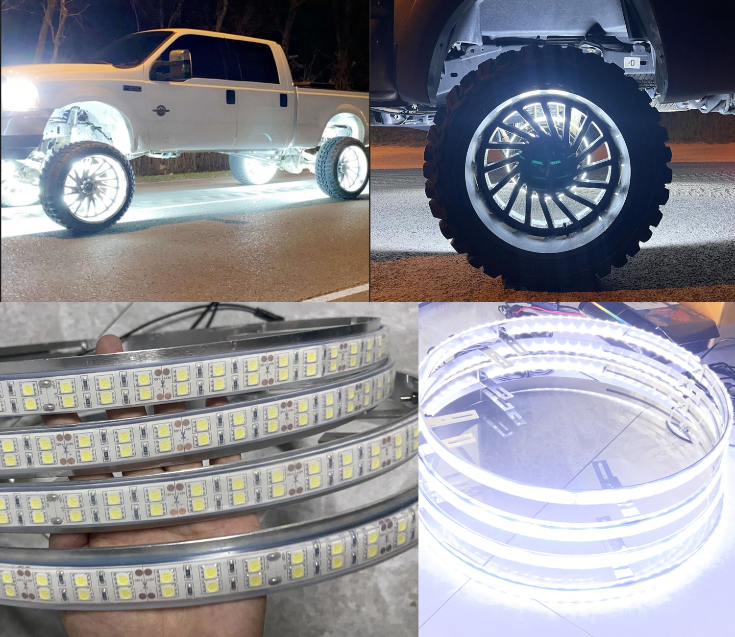 4x 15.5" DOUBLE ROW Strobe WHITE LED Trucks Wheel Rings Lights Bluetooth Control