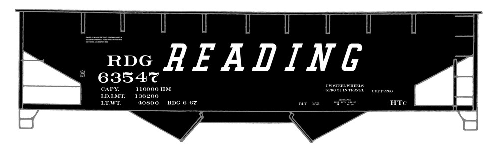 K4 O Scale Decals Reading Class HTC Offset Twin Hopper White