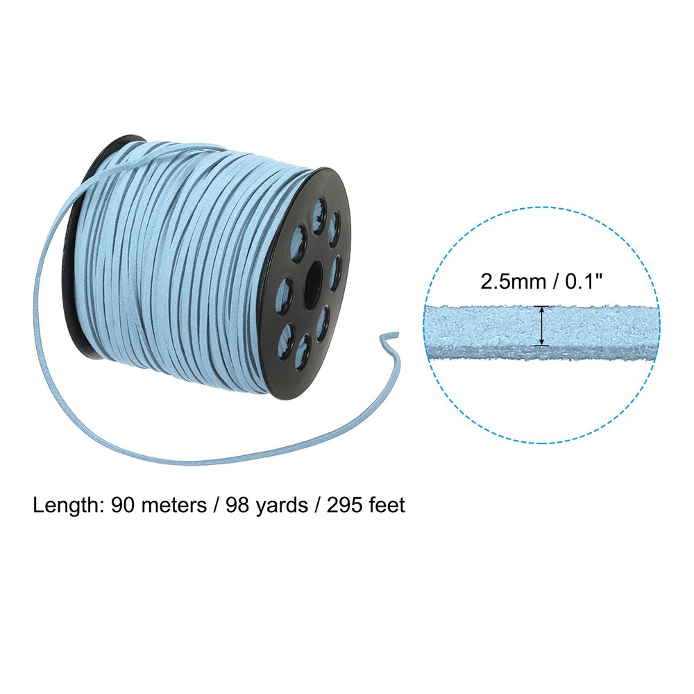 Suede Lanyard String with Roll Spool 98 Yard, Flat Microfiber Cord, Light Blue