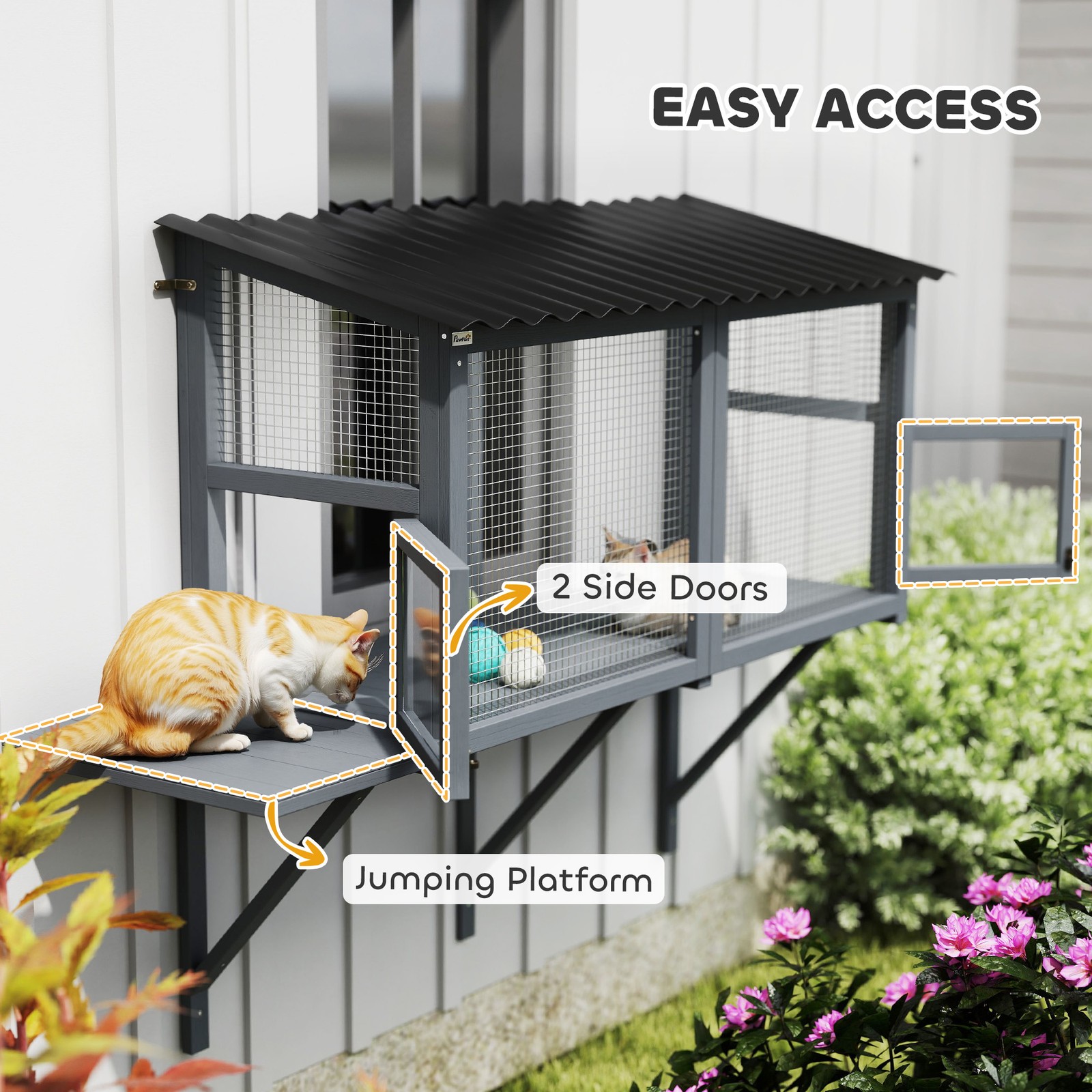 PawHut Outdoor Cat Catio, Cat Enclosure Window Perch with Jumping Platform