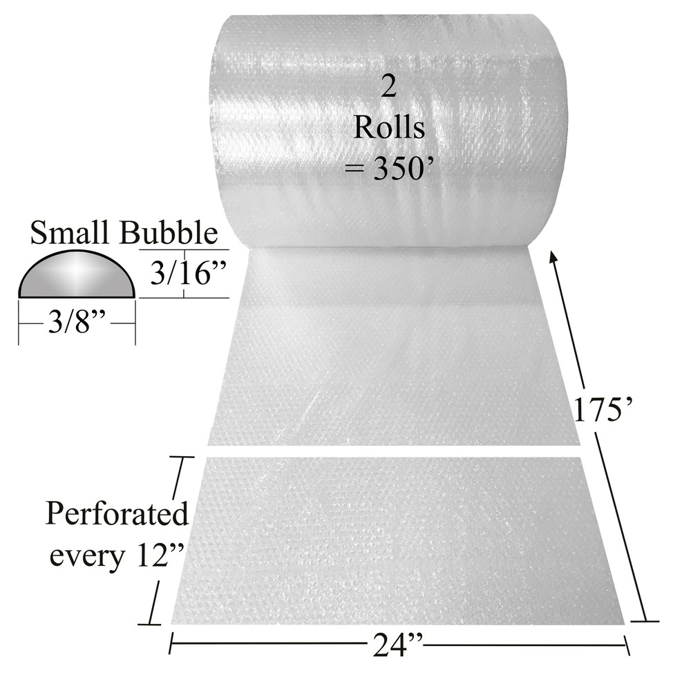 UOFFICE Polyethylene Bubble Roll 350' x 24" Wide - Small Bubble 3/16" Wrap
