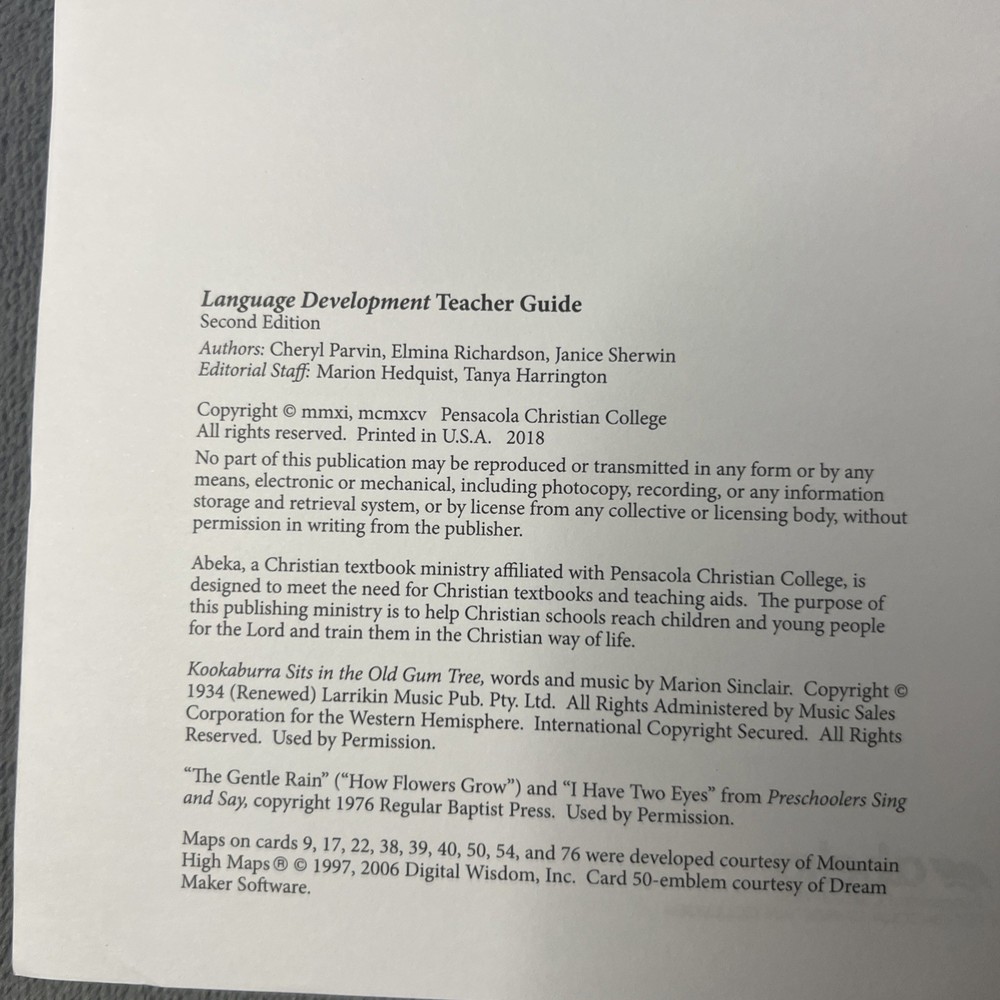 Abeka Language Development Teacher Guide P-K4 Spiral Bound