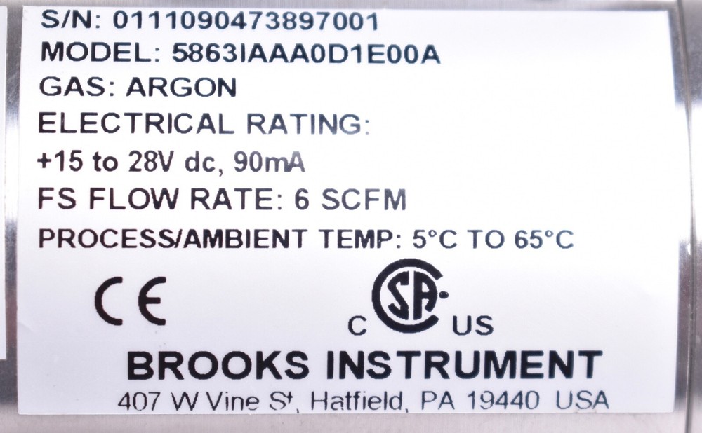 Brooks Instrument 5863i Mass Flow Controller 5863IAAA0D1E00A