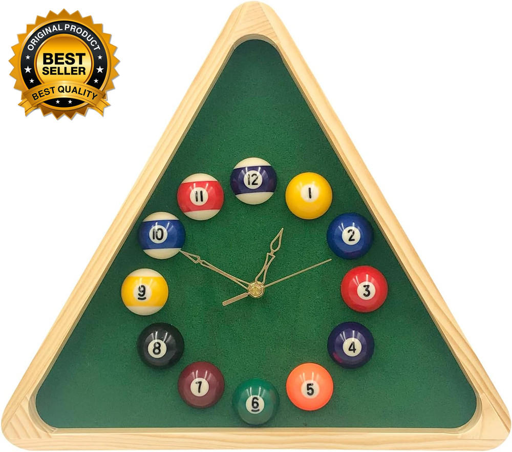 Billiards Pool Ball Clock - 14Inch Triangle Pool Table Cool Wall Clock Solid