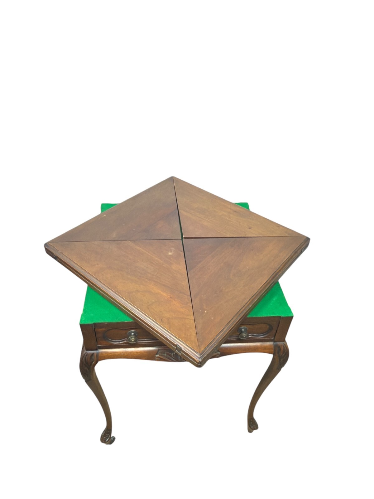 antique french walnut game table handkerchief carved stand card 1800s