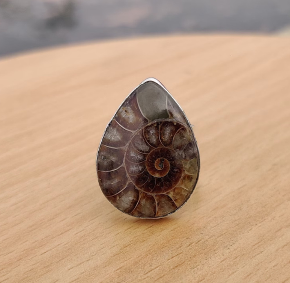 Ammonite Fossil Ring Gemstone Solid 925 Sterling Silver Ring Handmade Ring MK*
