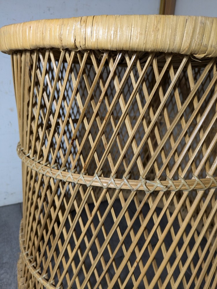 Vintage Boho Chic Round Wicker Rattan Table Plant Stand Stool