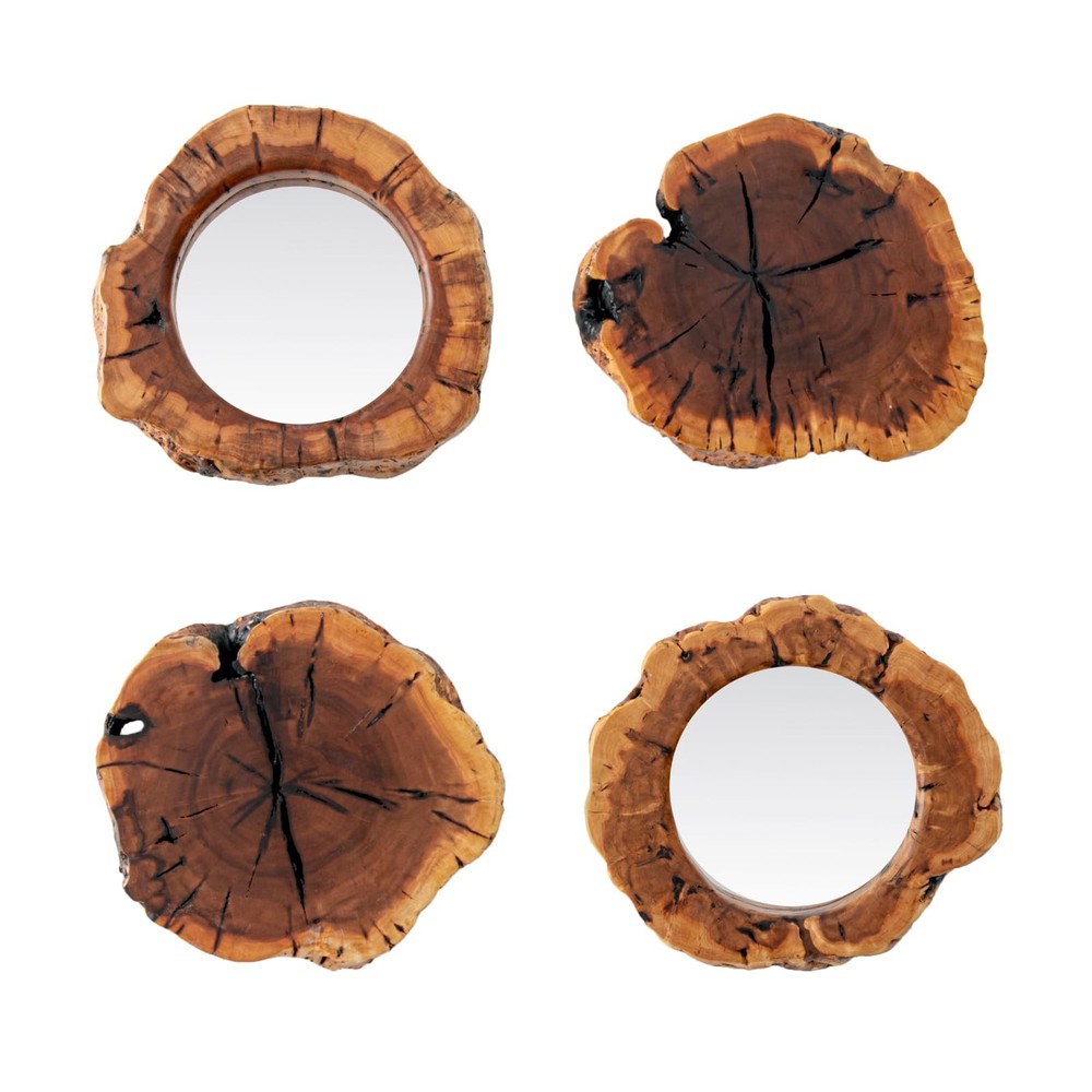 Four Pack Rustic Mirror Wall Décor Handmade Solid Wood Decorative Mirrors, 10...