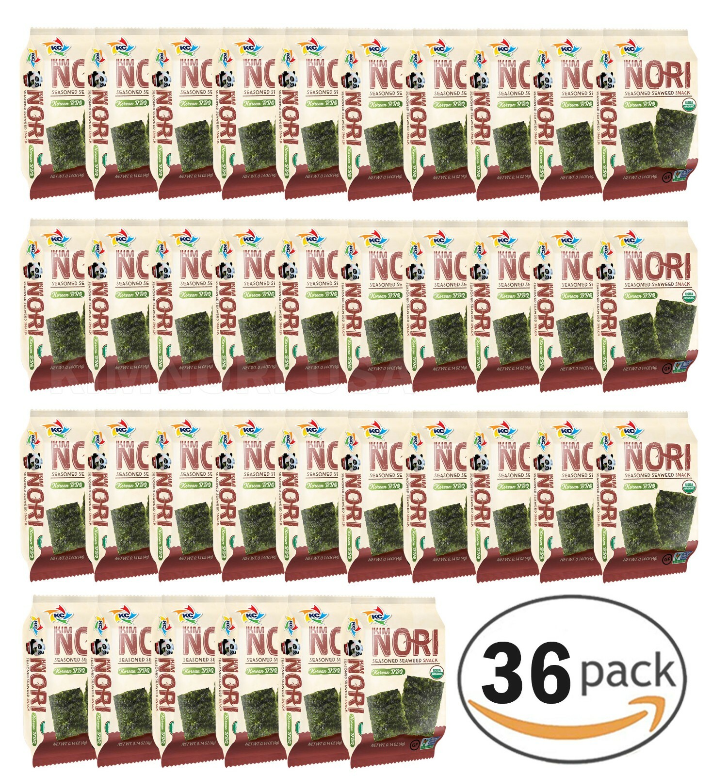 Organic Kimnori Seasoned Roasted Seaweed Snacks - 36 Packs Korean BBQ Kim Nori