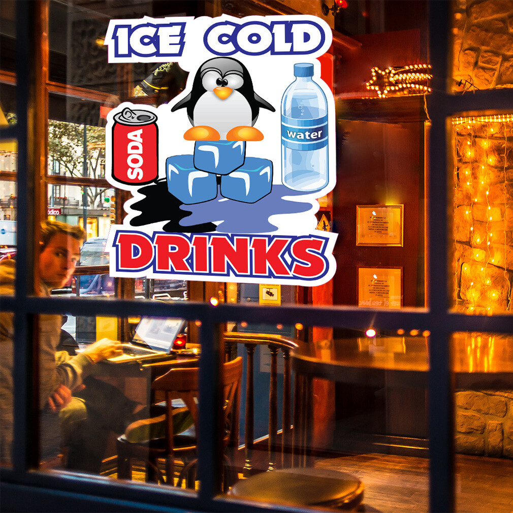 Food Truck Decals Ice Cold Drinks Style D Restaurant & Food Concession Sign Red