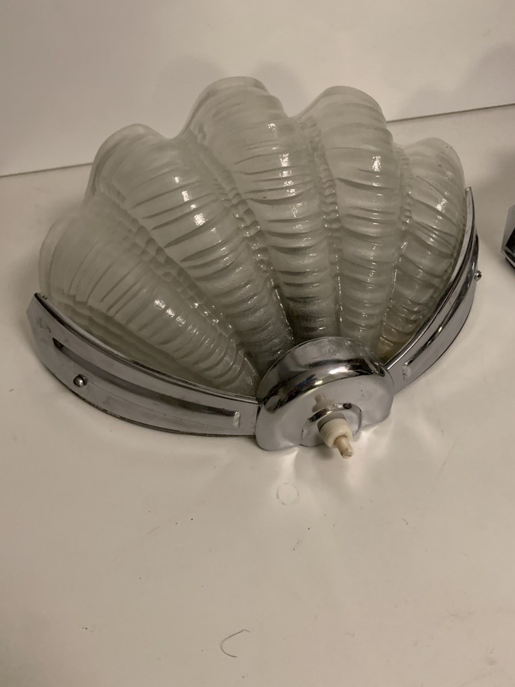 Art Deco sconces Odeon Clam Shell Wall Lights Chrome Base