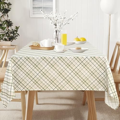 Printed New Checkered Tablecloth 84" x 60" (Rectangular) Sage Green and White