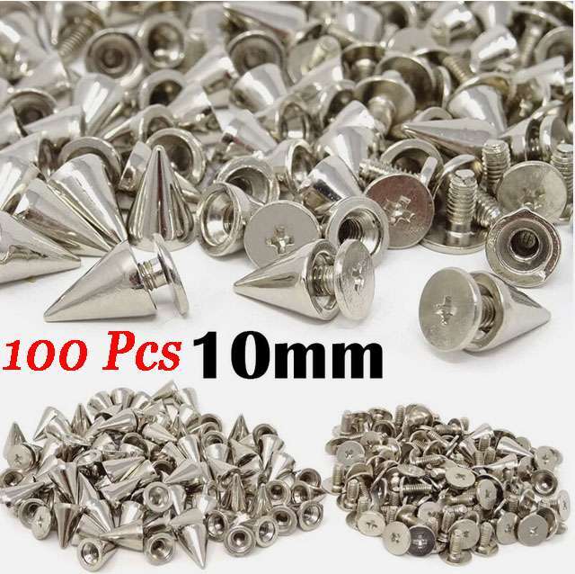 100Pc Punk Cone Metal Spikes Rivets Studs Screw Back for Clothing Jacket Leather