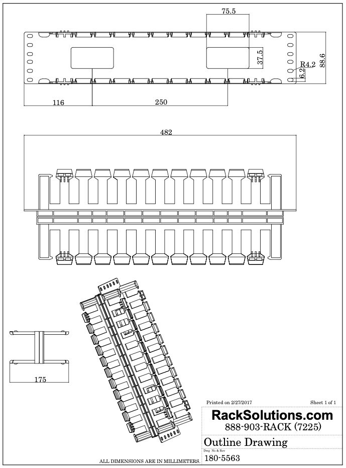 Rack Solutions 5563 – 2U Double Side Cable Management Panel for Server Racks 19"