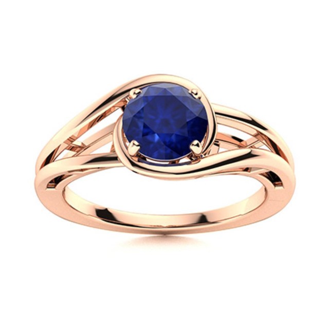 Solitaire Round Blue Sapphire Split Shank Ring 925 Sterling Silver Rose Plated