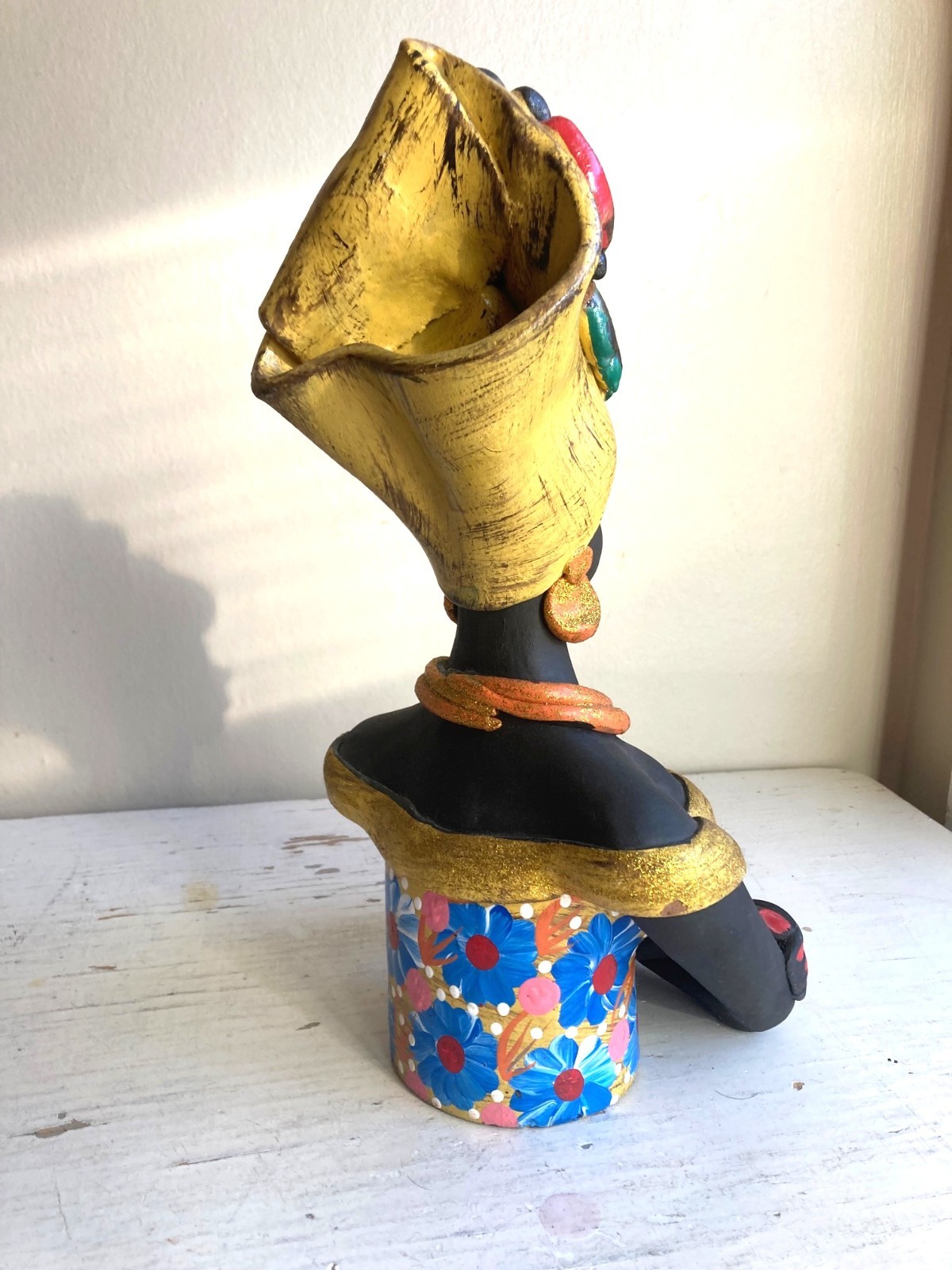 West Indies Woman Studio Pottery Sculpture Haiti Jamaica Carnival Hand Painted