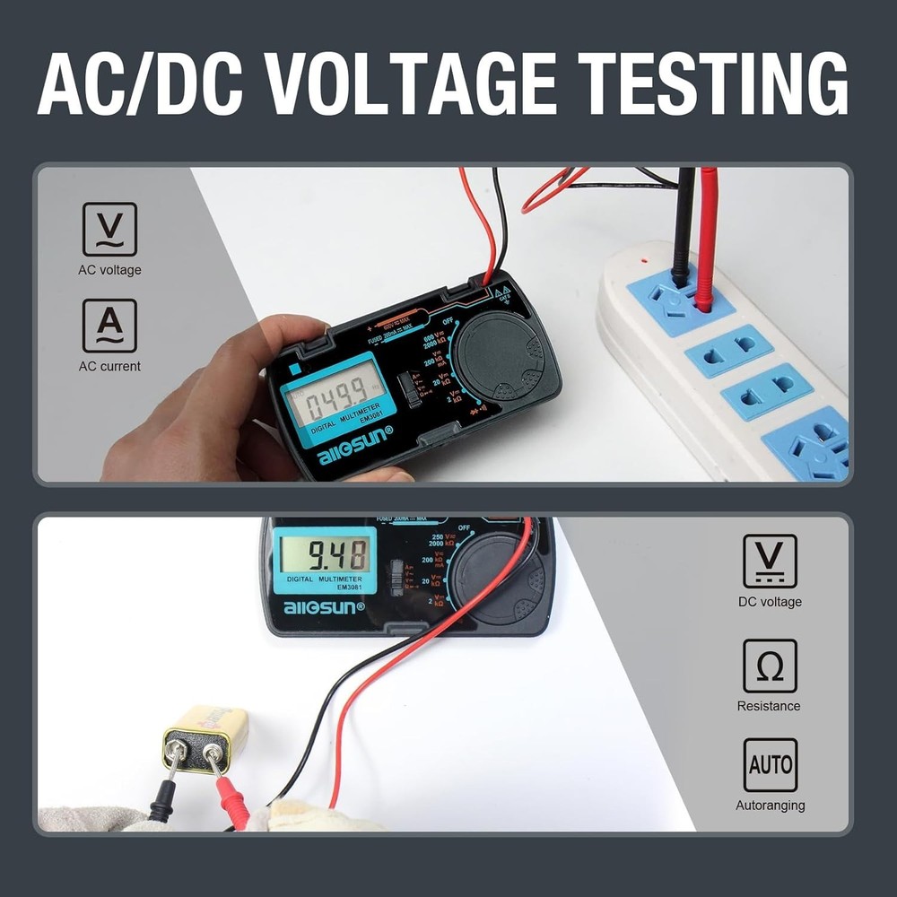 ALLOSUN Pocket-Sized Digital Multimeter for Accurate Voltage & Current Testing