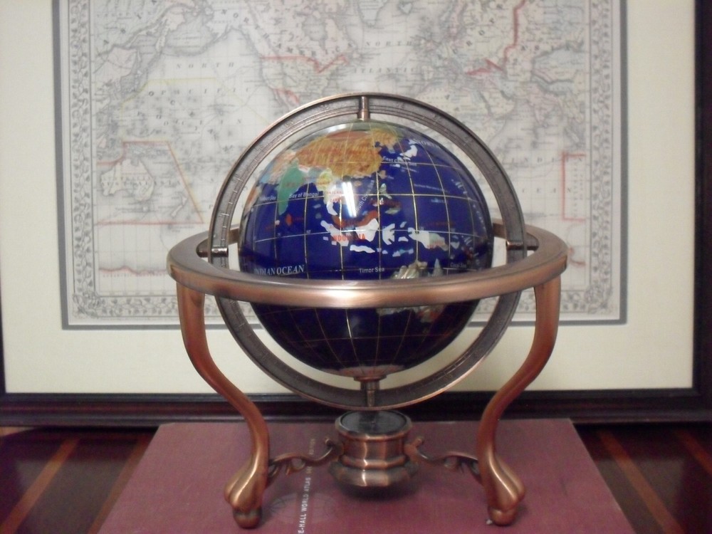 Blue Lapis Gemstone 9" Table Top World Globe