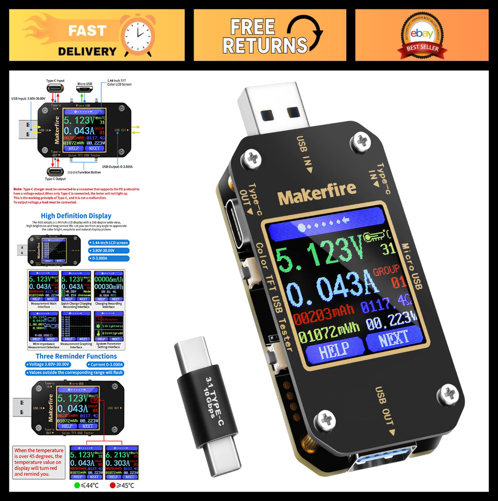 MakerHawk USB Multimeter USB Voltmeter Ammeter Load Tester USB Voltage Current P