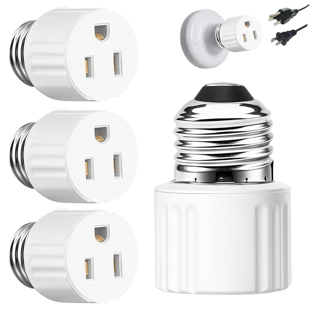3 Packs Light Socket Plug Adapter,3 Prong Light Socket to Plug Adapter,E26 Light