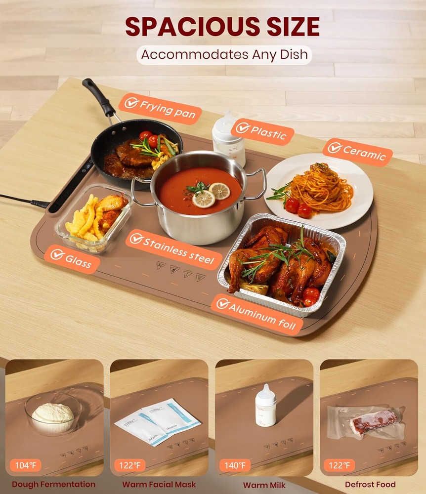 FoodWarming Pad,Silicone Heating Padwith7Temperature Levels andAuto-Off Function