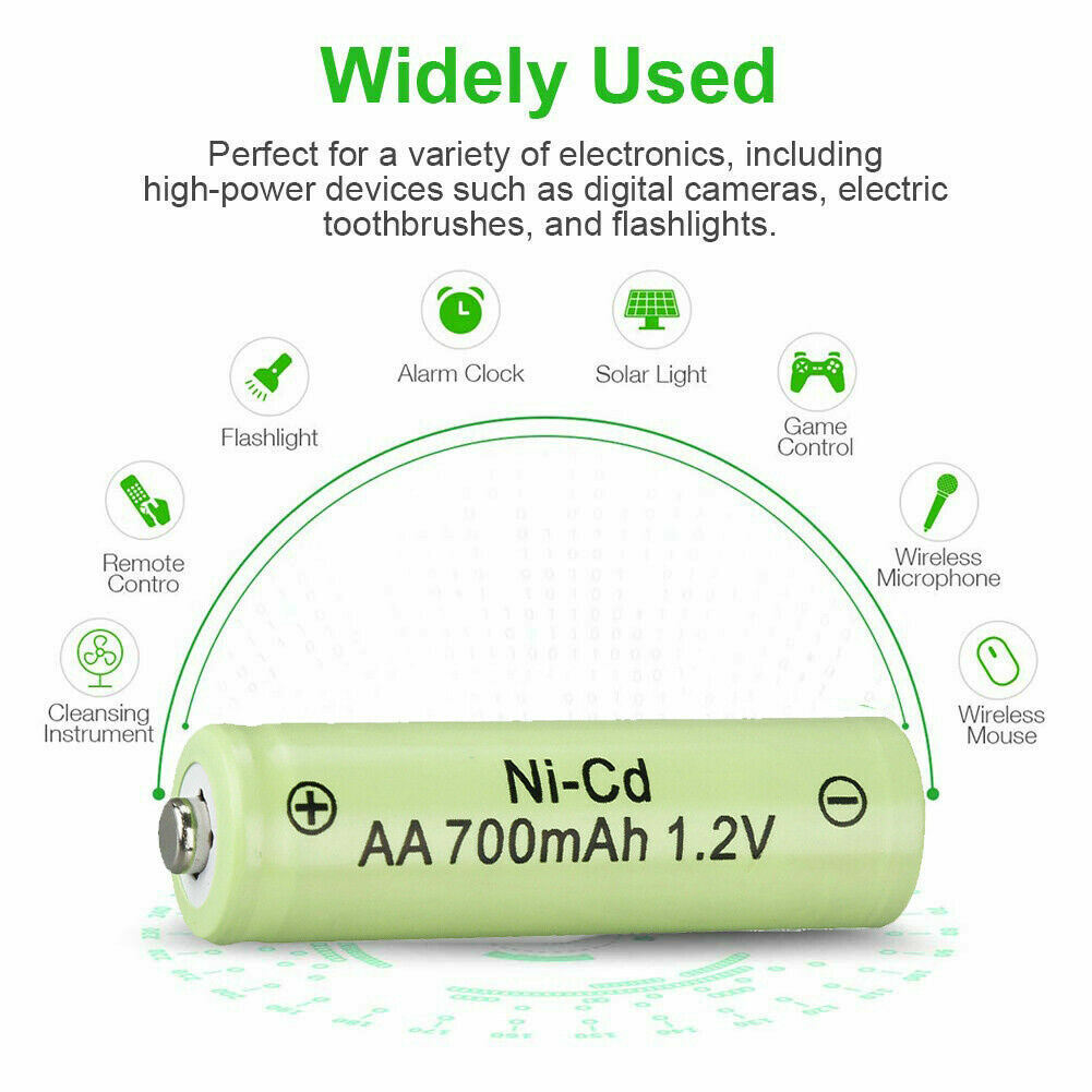 25 AA Rechargeable Batteries NiCd 700mAh 1.2v Garden Solar Ni-Cd Light LED USA