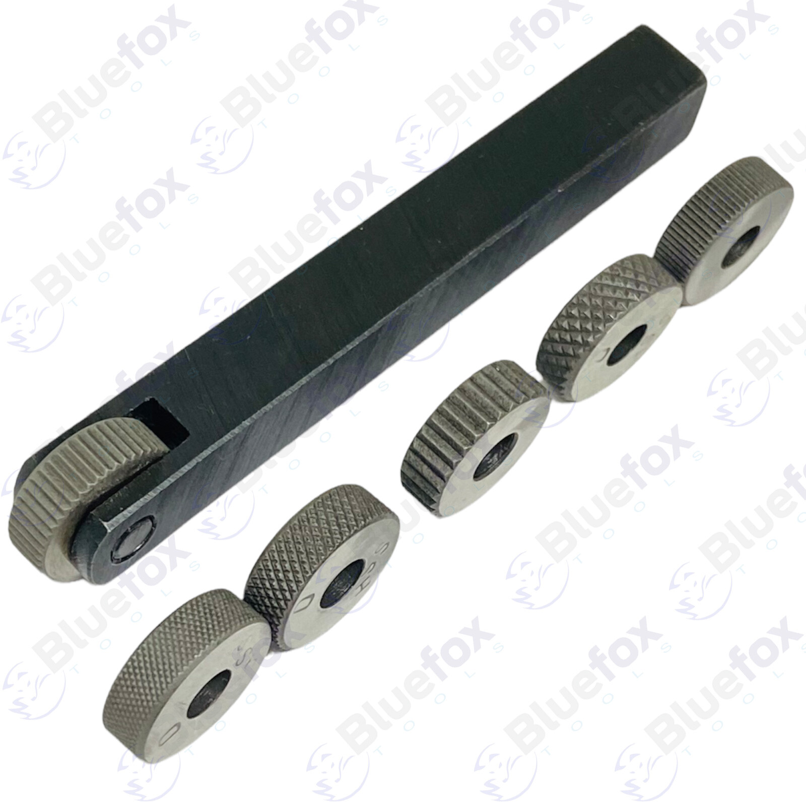Single wheel knurling tool holder with 6 HSS knurls SHANK 1/2X 1/2 x 4'
