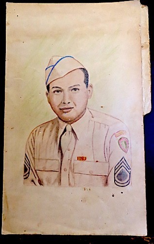 WW2 HAWAII PENCIL DRAWING US ARMY PORTRAIT, 24TH INFANTRY DIVISION ? RARE