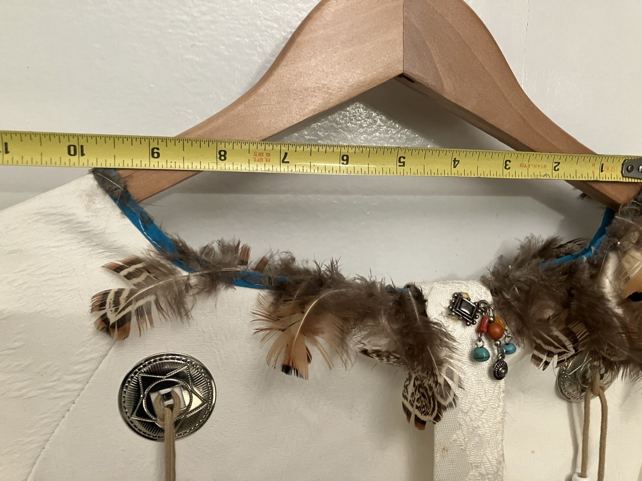 vintage white leather fringe Native American indian dress conchos turquoise bead