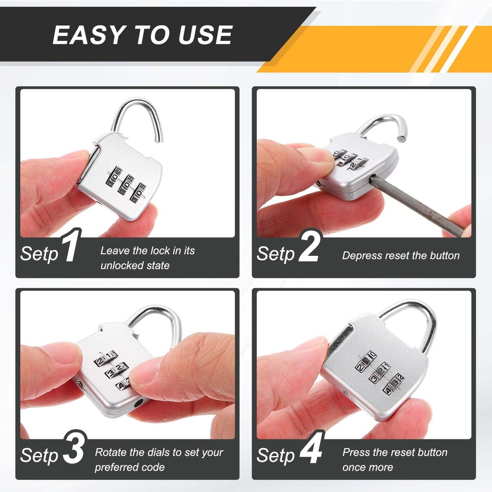 3Pcs Resettable 3 Digit Combination Lock Code Padlock, Black (47 x 36mm)