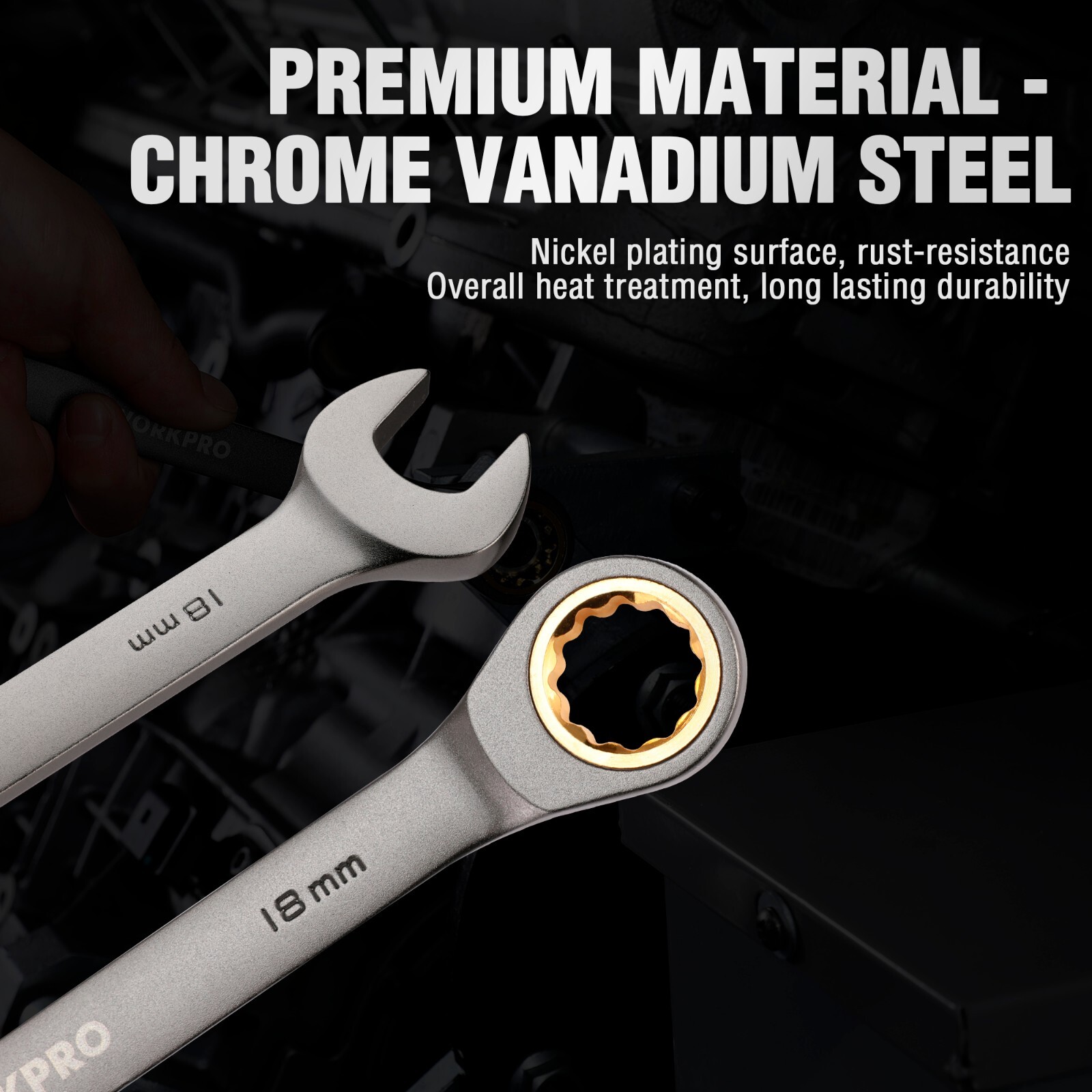 WORKPRO 22PC Ratcheting Wrench Set Combination Wrench with Organizer Box 72Teeth