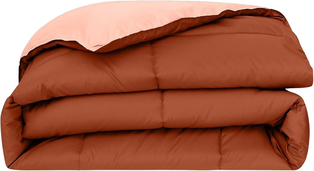 -Round Comfort: Rust/Clay Reversible King Comforter in Durable Microfiber