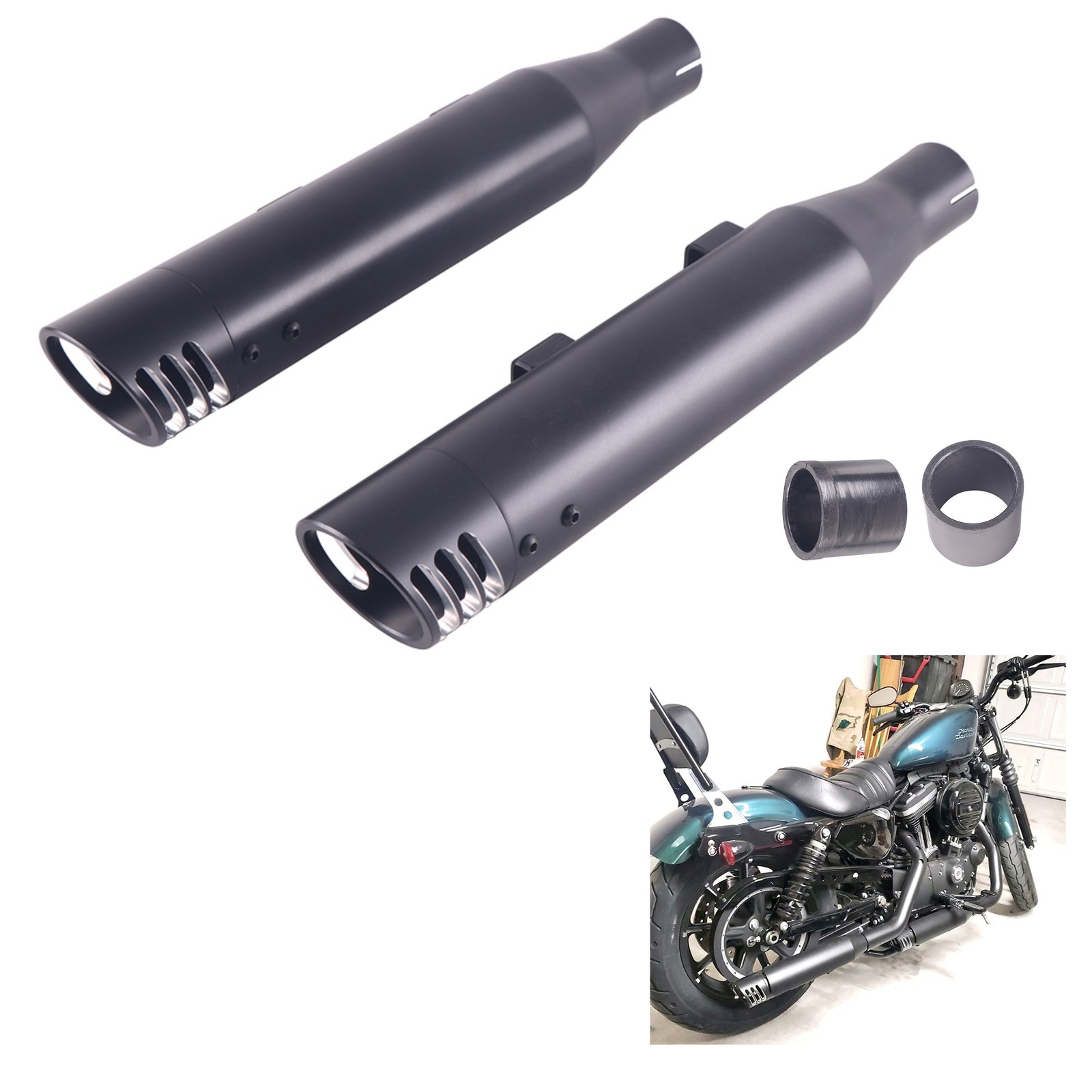SHARKROAD 3" Black Slip-on Mufflers Exhaust for Harley 14-22 Sportster XL 883