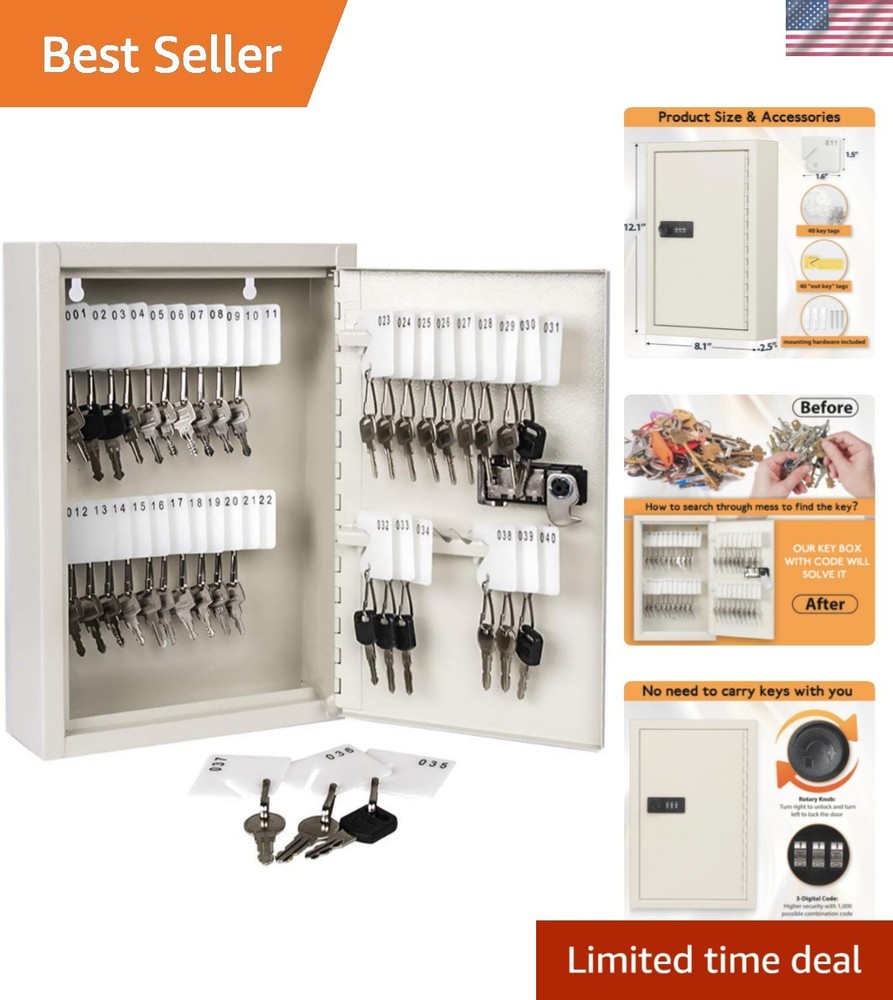 Key Storage Lock Box with Code, Locking Key Cabinet, 40 Key Holder Wall Mount...