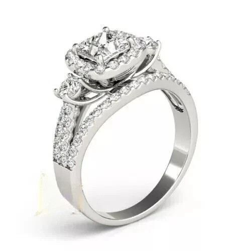 Solid 14K White Gold Moissanite Bridal Set Engagement Ring 2.50 CT Princess Cut