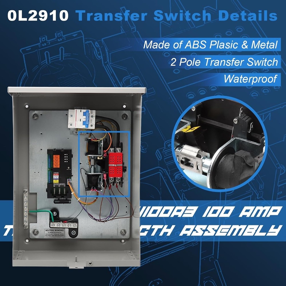 Automatic Transfer Switch 100 Amp with Handle 100A 2P 250V Replacement for Gener