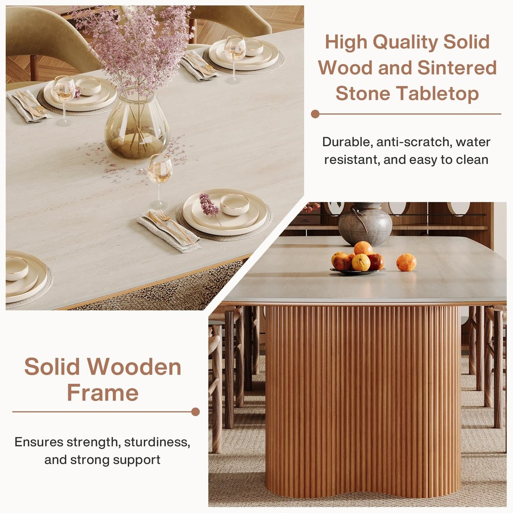 78.7" Sintered Stone Dining Table for 8-10，Luxury Rectangular Kitchen Table w...