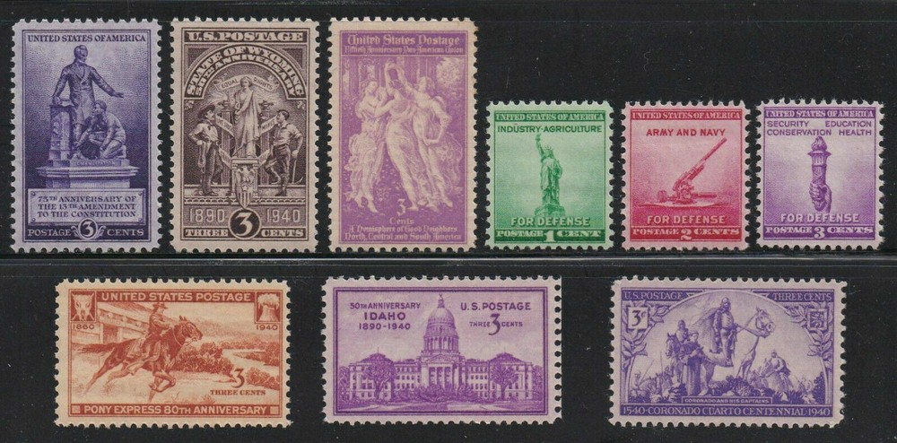 US, 1940 year set, 9 stamps, MNH