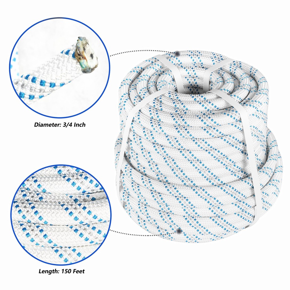 Double Braid Polyester Arborist Bull Nylon Rope Pulling Rigging Line 3/4" × 150'
