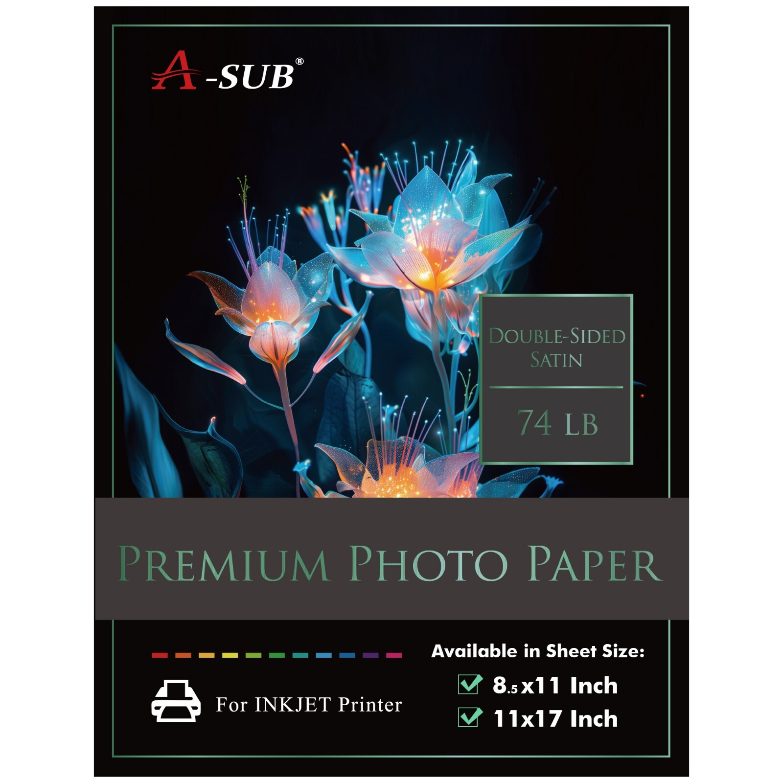Lot A-SUB Premium Double-Sided Satin Inkjet Photo Paper 8.5x11, 11x17 74lb 280g