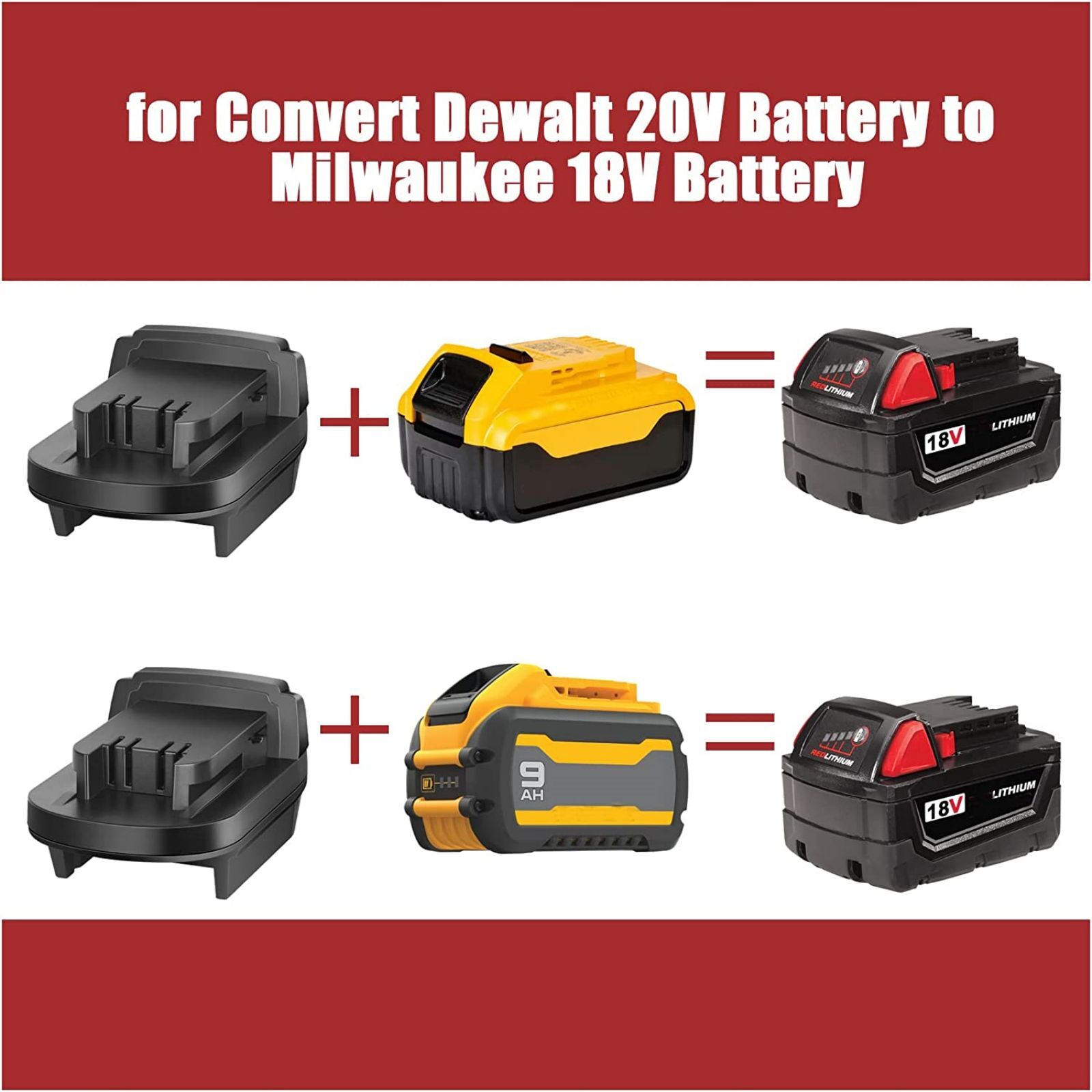 Battery Adapter for De walt 20V Li-Ion Batteries Convert to Milwaukee 18V Tools